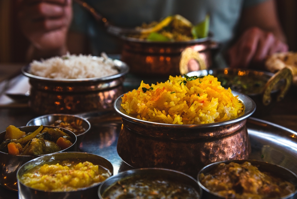 Bowls of traditional Indian food