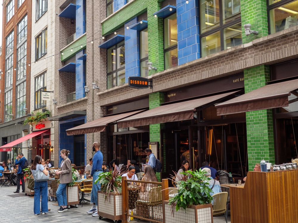 Exterior of Dishoom restaurant in Soho, London