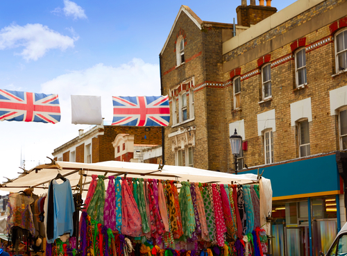 Vintage market on portobello road in London on a sunny day