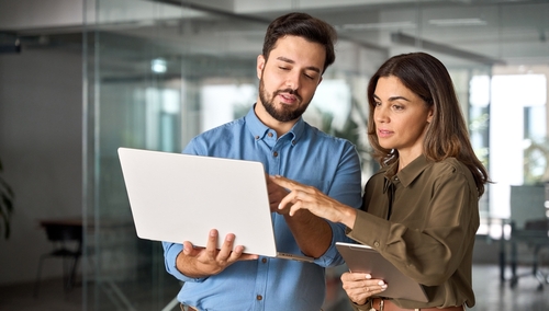 man woman laptop
