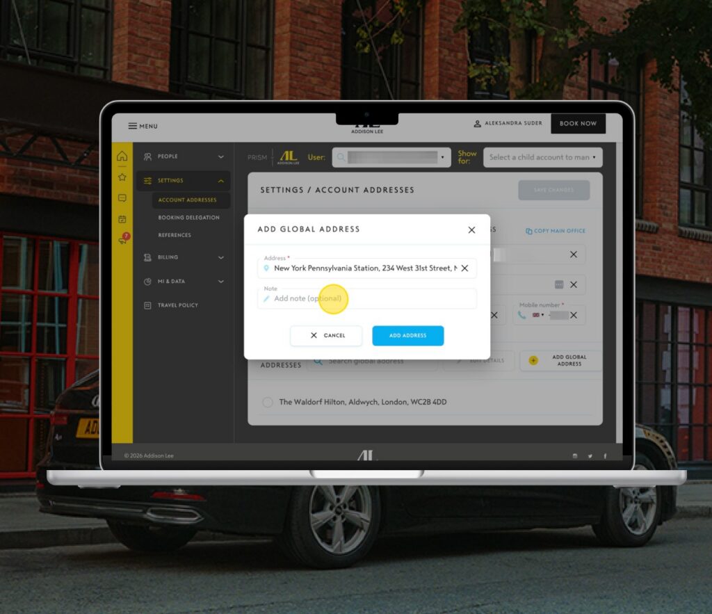 How to add a global address to your account